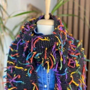 Black Crochet Scarf, Handmade Unisex Long Scarf, Hand-knitted Unique Scarf, Women Scarf, Winter Scarf, Warm Scarf, Gift for her, mom gift