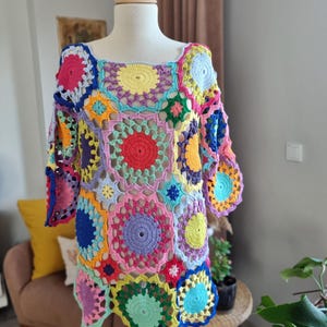 Handmade Crochet Colorful Mini Dress: Boho Beach Cover-Up
