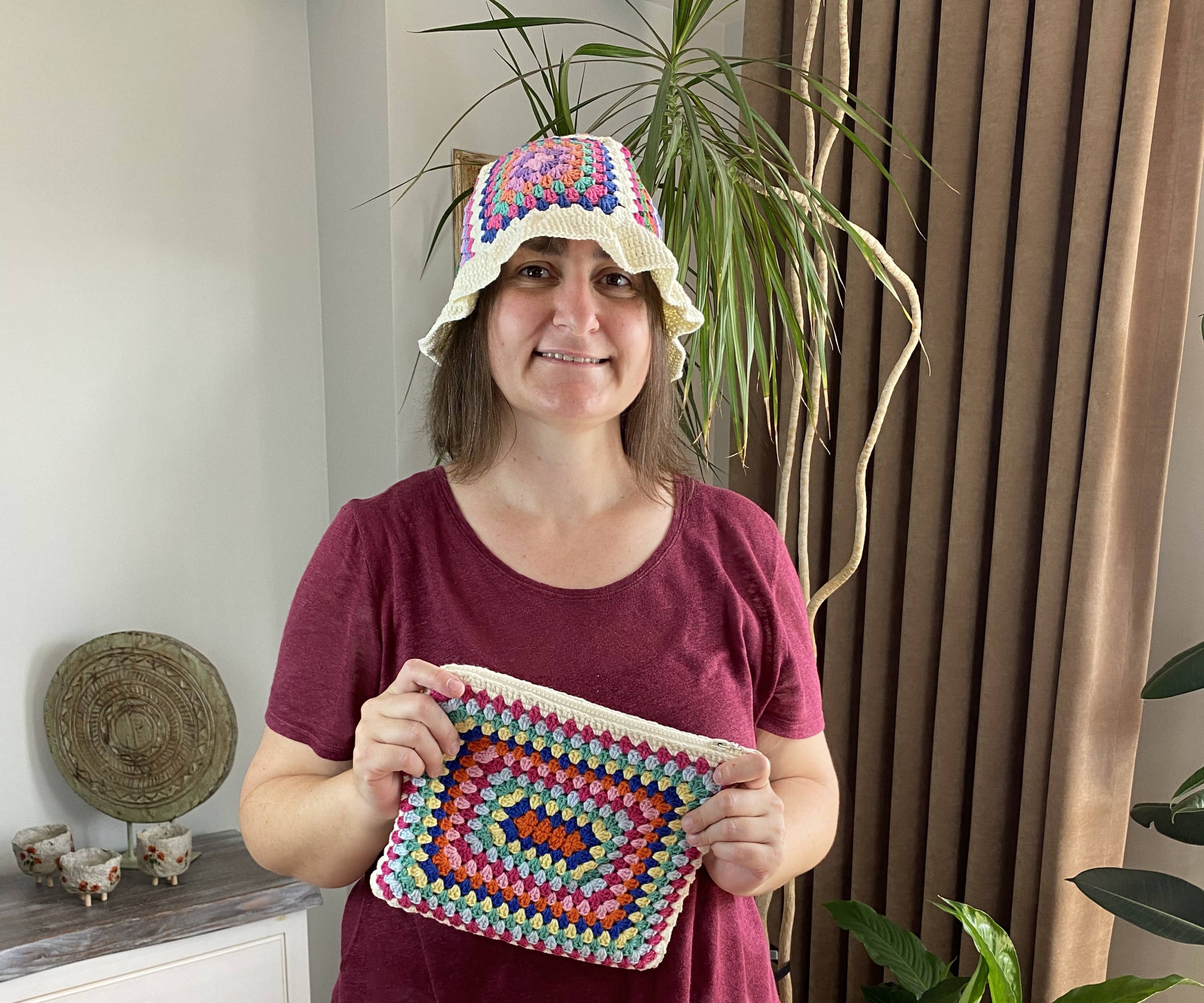 Crochet Bucket Hat Set, Granny Square Hat, Vintage Hat