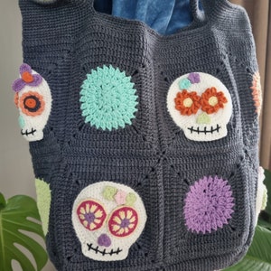 Handmade Knitting Bag - Crochet Skull Pattern Design for Beach and Everyday - handmade crochet bag - crochet bags - crochet handbag - crochet tote - Knit Shoulder Bag - Boho Bag- Market Bag - Beach Bag - gift for her - mom gift - Crochet Bag - Tote Bag - shopping bag - crochet tote