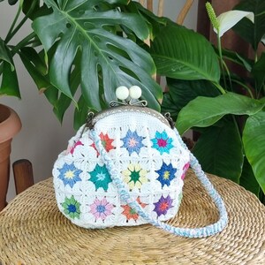 Handmade Crochet Granny Square Clutch: Vintage Kiss Lock Purse