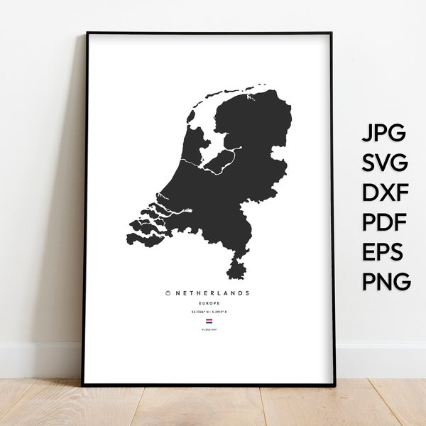 Netherlands Map Svg Png Pdf Dxf Eps | Netherlands Print | Netherlands Vector File | Netherlands Wall Decor | Country Map | Wall Art