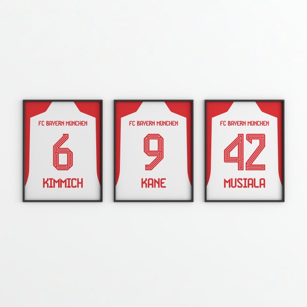 3er Set Kimmich Musiala Kane Poster | München Poster Poster | Kimmich Musiala Kane Wandkunst | Sport Poster | Fußball Geschenke