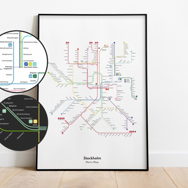 Stockholm Metro Map Poster | Stockholm Subway | Stockholm Gift | Stockholm Poster | Stockholm Printable