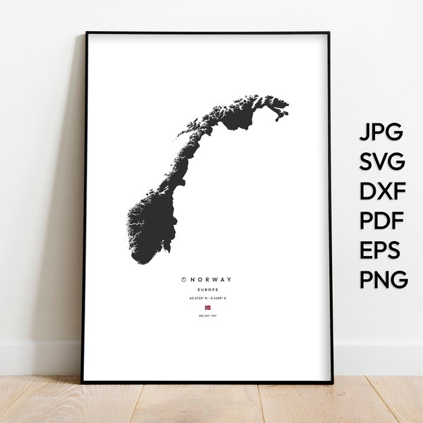 Norway Map Svg Png Pdf Dxf Eps | Norway Print | Norway Vector File | Norway Wall Decor | Country Map | Wall Art | Digital Download