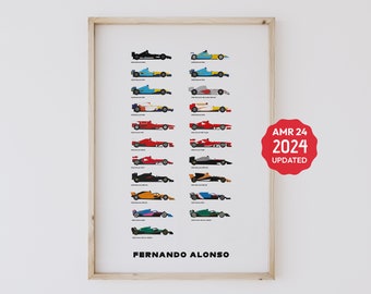 Fernando actualizado Todos los autos / Todos los autos de fórmula / Cartel de Fernando actualizado / Leyendas de fórmula / Cartel imprimible de fórmula / Decoración de pared de fórmula