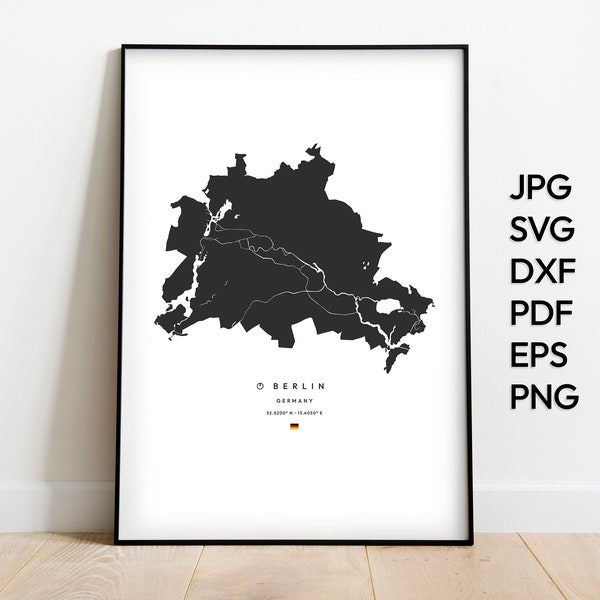 Berlin Map Svg Png Pdf Dxf Eps | City Map Vector File | Berlin | City Print | Digital Art | Wall Decor | Poster | Digital Download