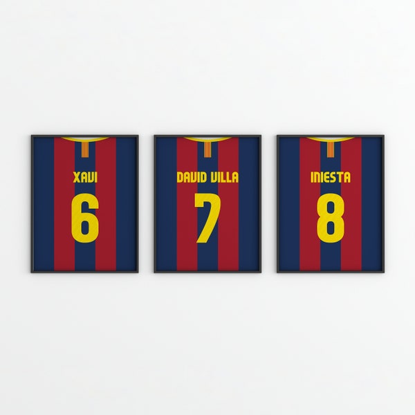 Set of 3 Xavi David Villa Iniesta Poster | Fc Barcelona Poster | Xavi Villa Iniesta Wall Art | Sports Poster | Soccer Gifts