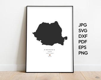 Romania Map Svg Png Pdf Dxf Eps | Romania Print | Romania Vector File | Romania Wall Decor | Country Map | Wall Art | Digital Download