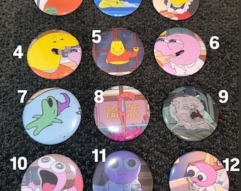 Smiling friends button pins