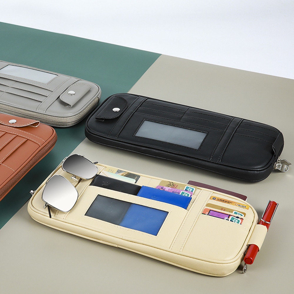 Car Document Organizer With Glasses Holder Stand Leather Auto Etsy