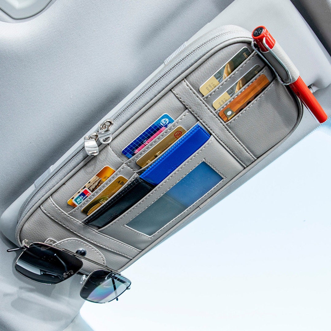 Car Document Organizer With Glasses Holder Stand Leather Auto Etsy
