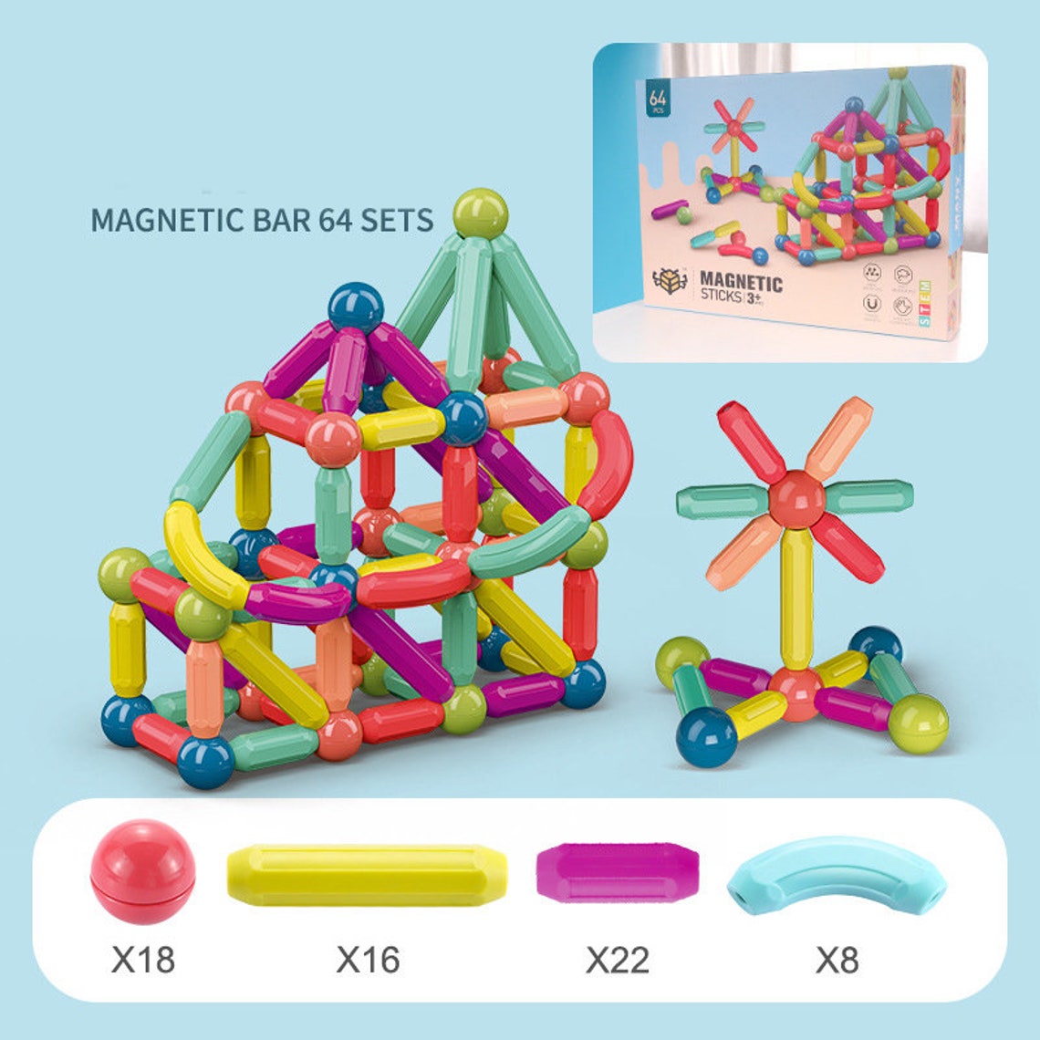 Kids Education Toys Stick Building Blocks Game Etsy