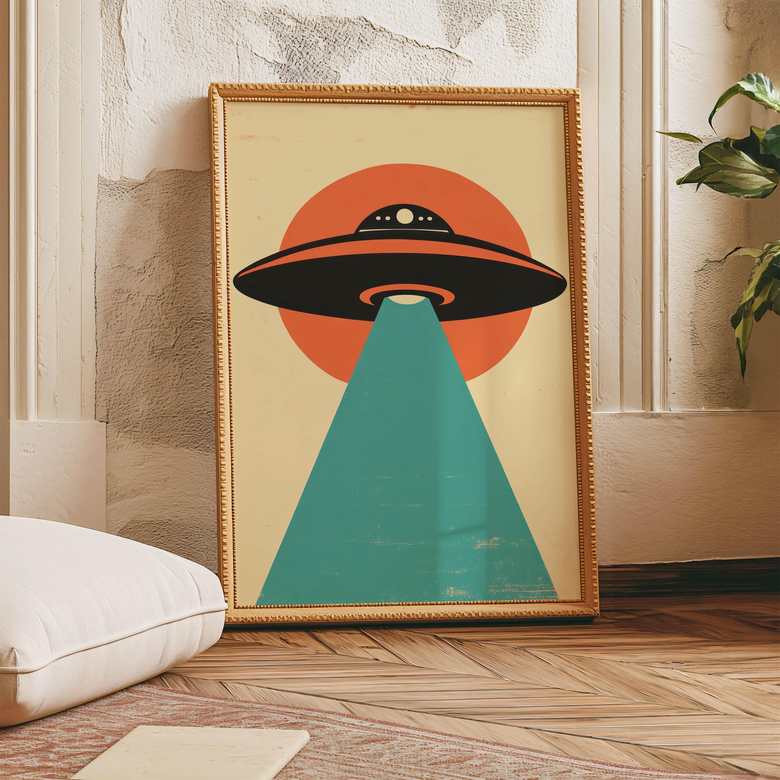 Digital UFO Wall Art, Alien Spaceship Poster, Mid Century Modern Flying ...