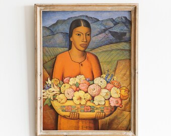 Mexican Woman with Flowers Digital Wall Art by Alfredo Ramos Martinez, Latin American Floral Poster