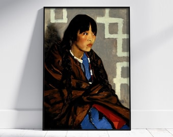 Digital Print by Robert Henri Portrait of a Native Woman from New Mexico, Feminine Hispanic Wall Art with Warm Earthly Tones