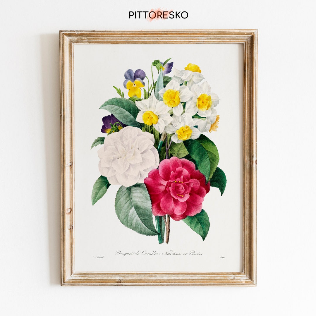 Botanical Floral Print Vintage Flower Wall Art Antique French Bouquet ...