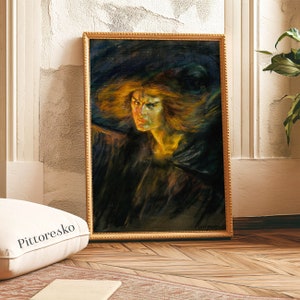 Vintage Gothic Art Print for a Dark Academia Room Decor, Woman Lucifer Retro Poster, Dark Wall Art, Fallen Angel Painting, DOWNLOAD