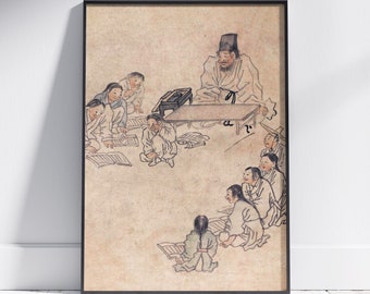 Traditional Korean Wall Art by Kim Hong-do Teacher Students at School, Vintage Korean Poster from Joseon Dynasty, Korean Folk Art, DOWNLOAD