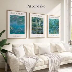 Set of 3 Claude Monet Prints, Claude Monet Triptych Wall Art, Monet Water Lilies Painting, Bedroom Decor Over the Bed, DOWNLOAD