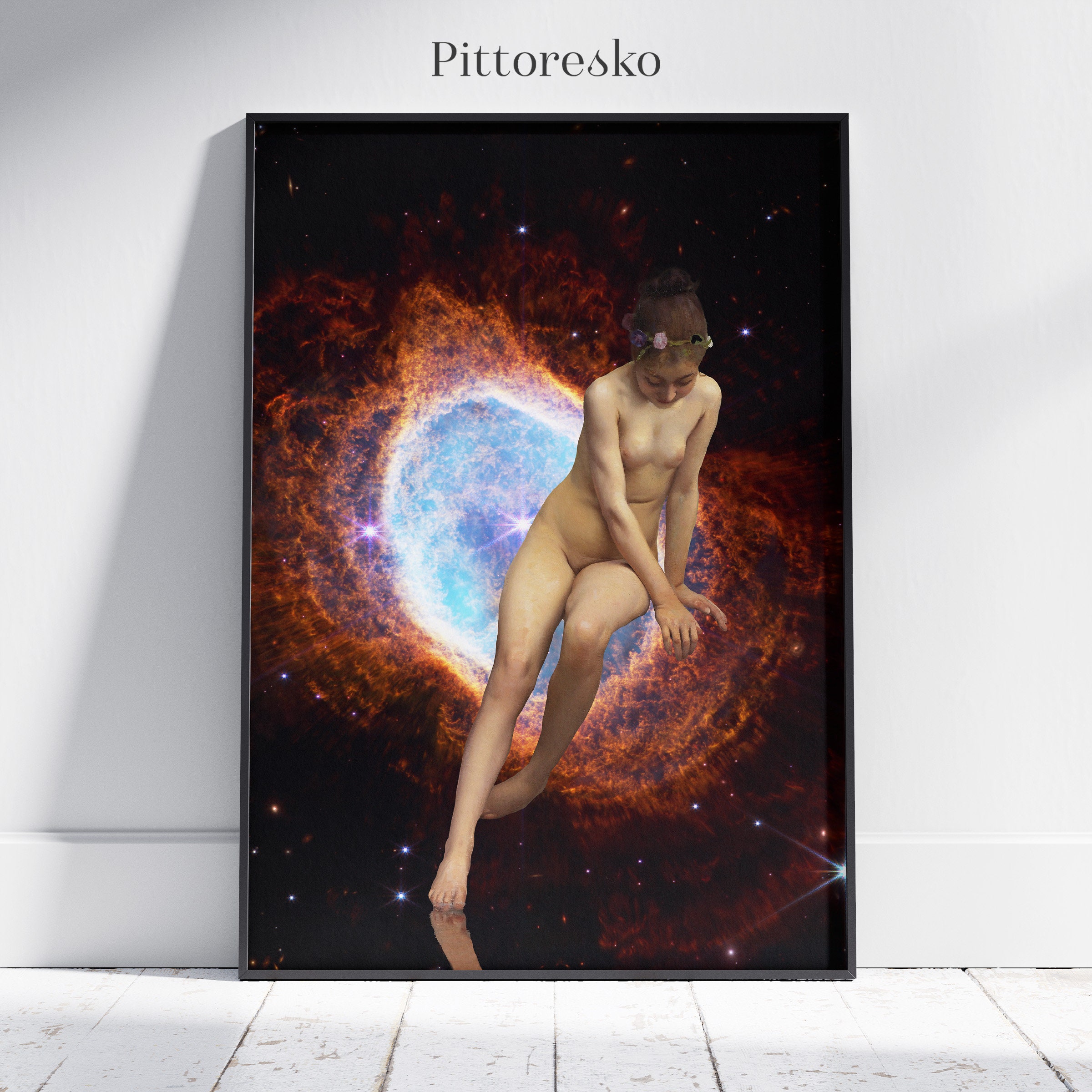 Surreal Painting Nude Astro Girl Sitting on a Galaxy Trippy Wall Art, Retro  Style Futuristic Woman Poster, Download - Etsy