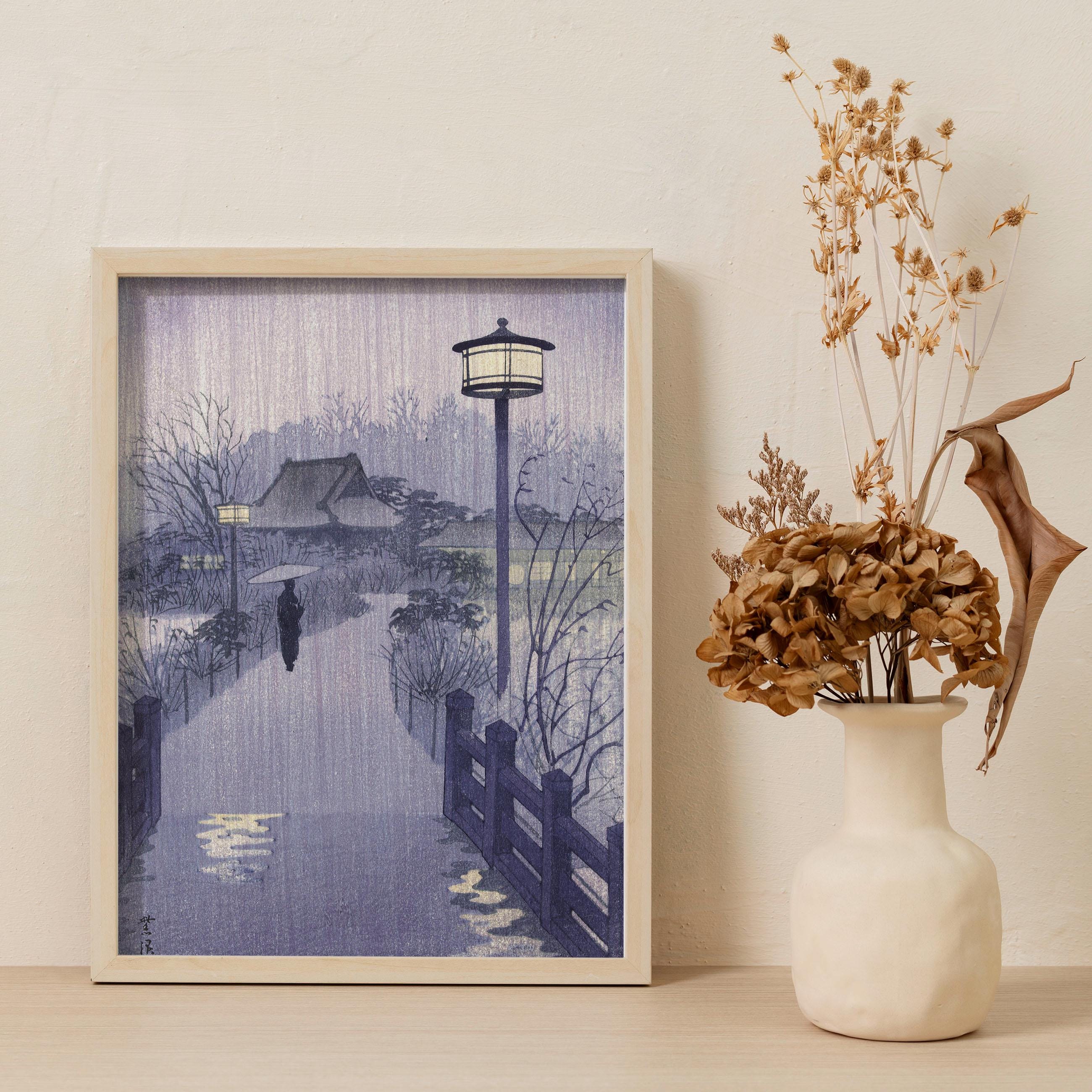 Shiro Kasamatsu Evening Rain at Shinobazu Pond Digital Woodblock 