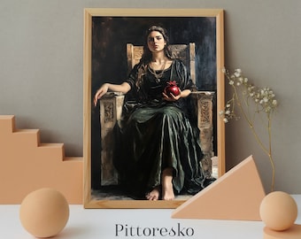 Printable Poster Persephone Greek Goddess of Underworld with Pomegranate, Proserpina Roman Mythology Priestess Digital Print, Gift for Her
