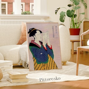 Utamaro Kitagawa Digital Print Woman in Kimono Reading a Letter, Vintage Japanese Wall Art, Traditional Bijin-ga Geisha Poster, Gift for Her
