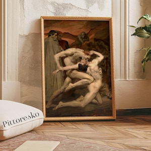 Dante and Virgil Digital Print, Divine Comedy Wall Art, Bouguereau Inferno Painting, Neoclassical Dark Academia Decor Gift