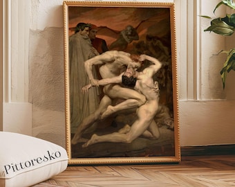 Dante and Virgil Digital Print, Divine Comedy Wall Art, Bouguereau Inferno Painting, Neoclassical Dark Academia Decor Gift