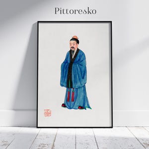 Digital Print Portrait of Chinese Priest from Qing Dynasty, Vintage Asian Painting, Traditional Oriental Wall Art, Ancient China Decor Gift