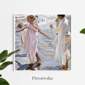 Joaquín Sorolla Digital Wall Art: Vintage Painting of Spanish Girls by the Sea, Light Academia Printable Poster