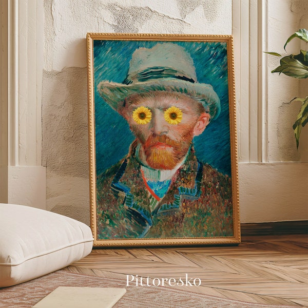 Vincent van Gogh Altered Art Print Sunflower Aesthetic Painting, Funky and Surreal van Gogh Altered Poster, Printable van Gogh, DOWNLOAD