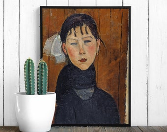 Amedeo Modigliani Digital Wall Art Portrait of a Woman in Brown and Black, Vintage Italian Painting