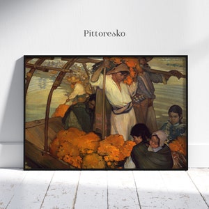 Colorful Mexican Art Print, Vibrant Latin American Painting of Mexico Flower Market, Folk Art Saturnino Herran The Offering, DOWNLOAD