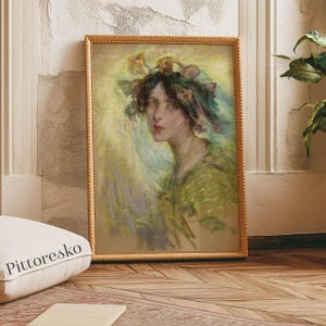Alice Pike Barney Digital Wall Art Portrait of a Female Model, Light Academia Painting, Vintage American Artwork, Cottagecore Gift for Her