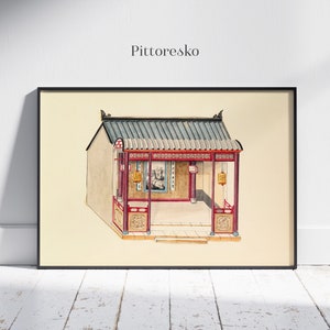 Stampa Digitale Acquerello di un Antico Gazebo Cinese, Poster Stampabile Arte Cinese Originale Vintage, Pittura Tradizionale Asia, DOWNLOAD