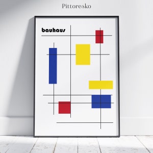 Vintage Bauhaus Geometric Poster Decoration with Primary Colors, Minimalist Bauhaus Print, Extra Large Wall Art Gift for Her, DOWNLOAD