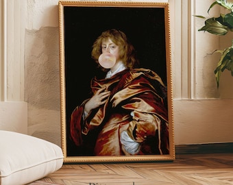 Bubblegum Altered Portrait Quirky Wall Art, Funny Baroque Art Print, Altered Academia Room Decor, DOWNLOAD