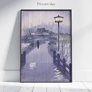 Shiro Kasamatsu Evening Rain at Shinobazu Pond Digital Woodblock Print, Printable Japanese Poster, Traditional Tokyo Landscape, Travel Gift