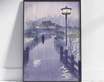 Shiro Kasamatsu Evening Rain at Shinobazu Pond Digital Woodblock Print, Printable Japanese Poster, Traditional Tokyo Landscape, Travel Gift