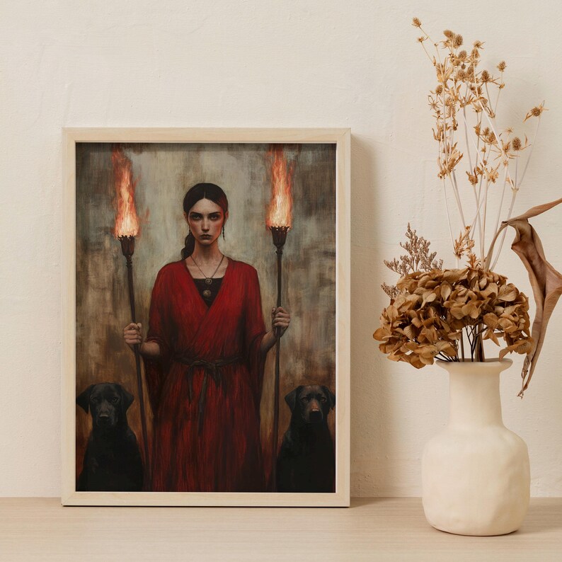 Hecate Ancient Greek Goddess Digital Wall Art With Black Dogs And hecate-ancient-greek-goddess-digital-wall-art-with-black-dogs-and