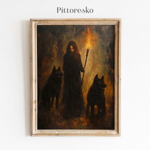 Poster Digitale della Dea Greca Ecate Sacerdotessa della Notte della Magia e della Stregoneria, Stampa per Decor Wicca, Arte Gotica Pagana