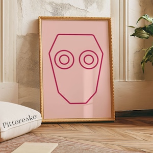 Pink Minimalist Digital Wall Art: Stylized Robot Poster, Urban Surrealism Print