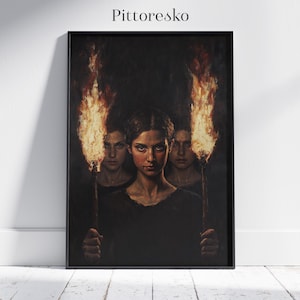 Digital Print of Hecate Greek Divinity of Witchcraft Magic Underworld, Hekate Triple Goddess with Torches for Wicca Pagan Altar, Gothic Gift