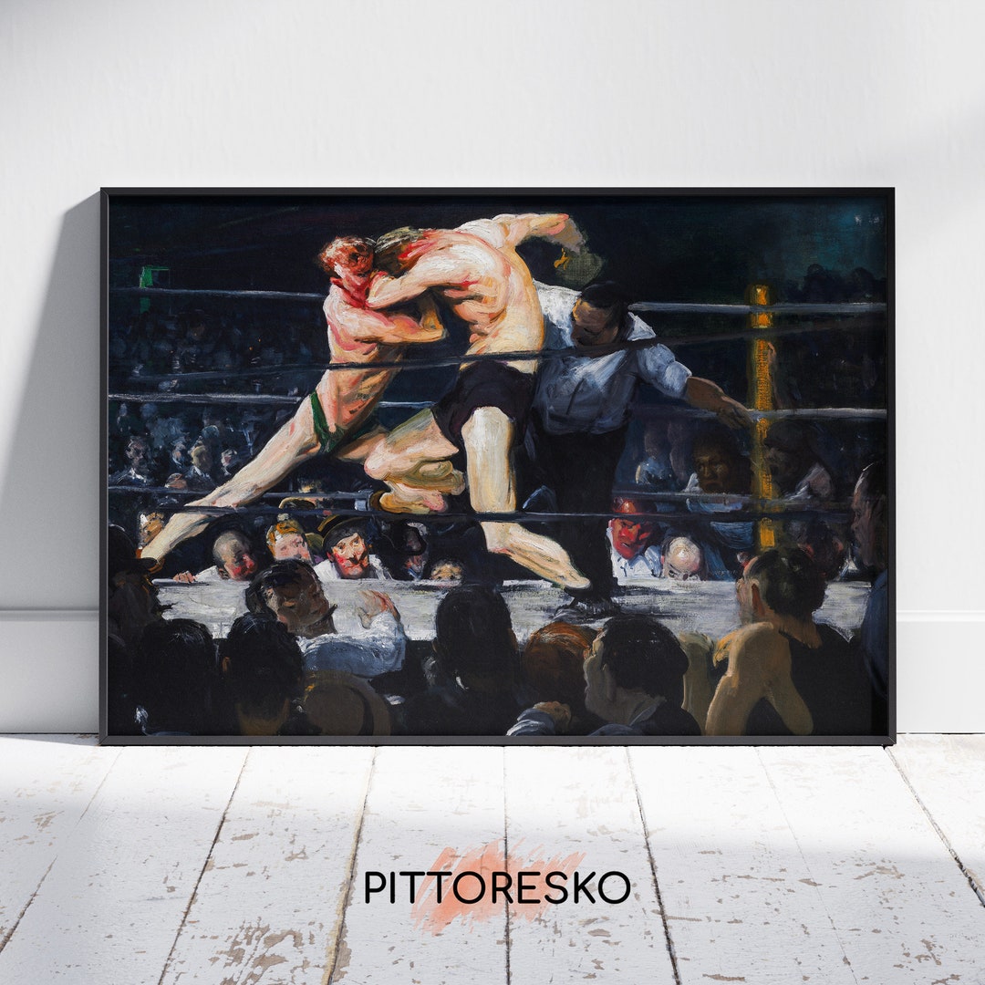 Bellows Vintage Sport Wall Decor, Vintage Boxing Match Painting, American Art Print