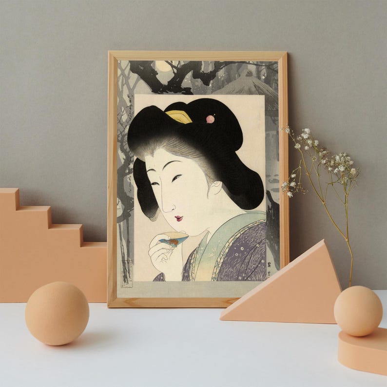 Vintage Japanese Digital Art Print Beautiful Woman by Yamamoto Shoun ...