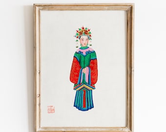 Chinese Imperial Princess Digital Wall Art, Qing Dynasty Poster, Chinoiserie Print for China Art Lover