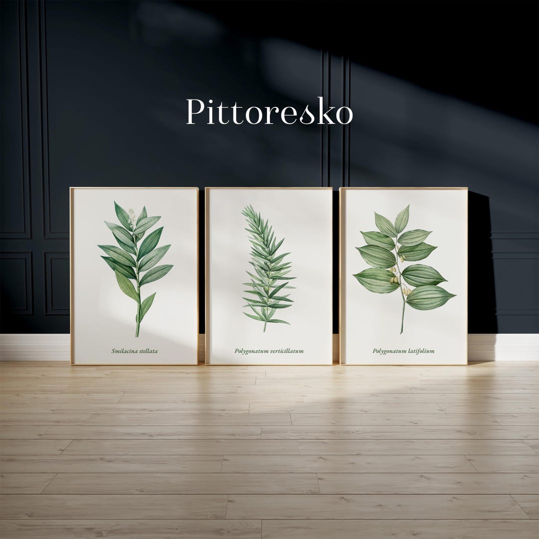 Beautiful Green Leaves Digital Set of 3 Botanical Wall Art Prints ...