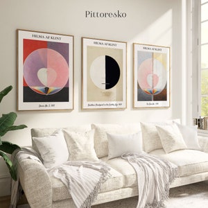 Hilma Af Klint Set of 3 Abstract Prints, Hilma Af Klint Poster, Modern Scandi Painting, Aesthetic Wall Art, Coquette Room Decor, DOWNLOAD